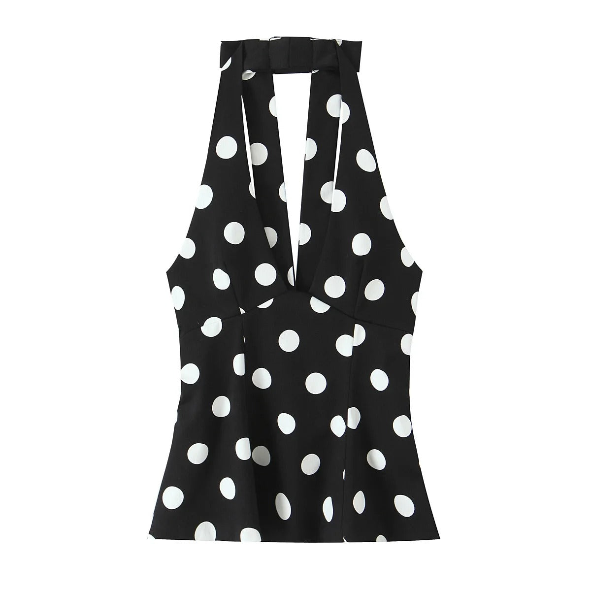 Women's Clothing Bowknot V-neck Sleeveless Slim Fit Polka Dot Halter Neck Top