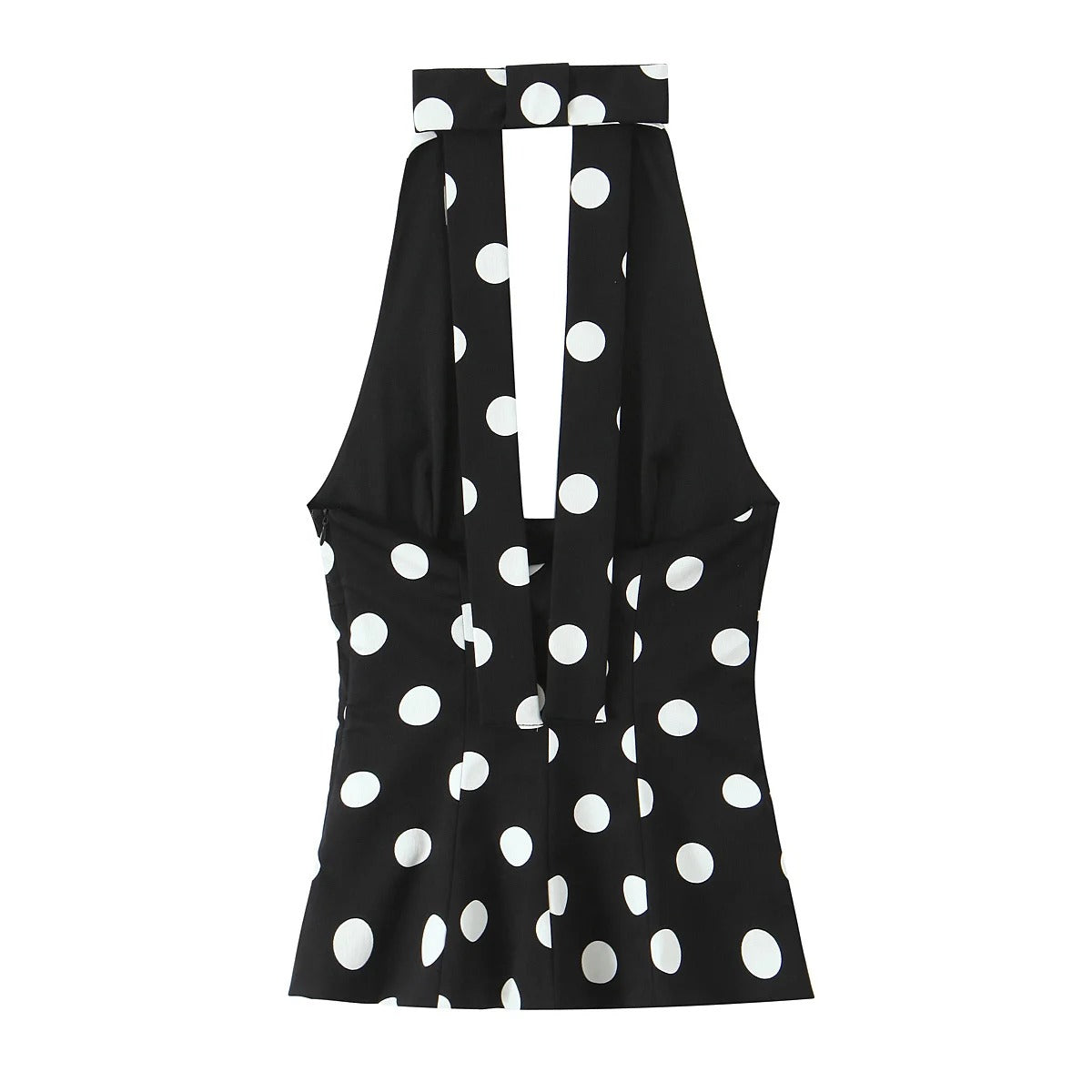 Women's Clothing Bowknot V-neck Sleeveless Slim Fit Polka Dot Halter Neck Top