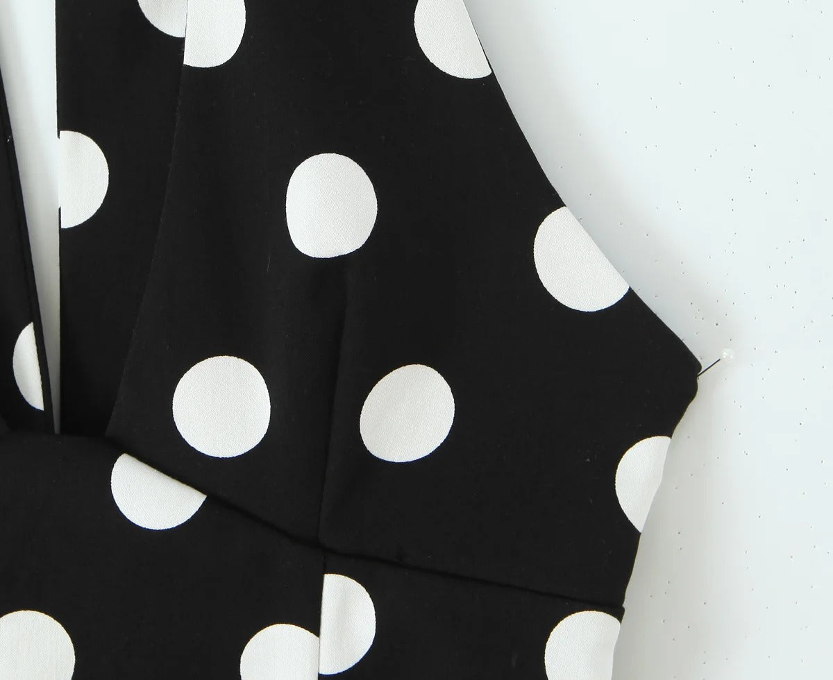 Women's Clothing Bowknot V-neck Sleeveless Slim Fit Polka Dot Halter Neck Top