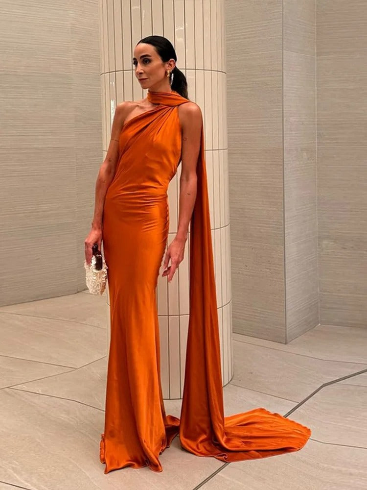 Sexy Satin Ribbon Party Dress-Elegant Halter Backless Off Shoulder