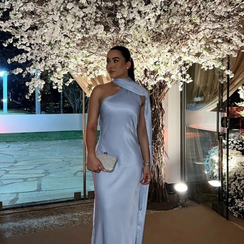 Sexy Satin Ribbon Party Dress-Elegant Halter Backless Off Shoulder